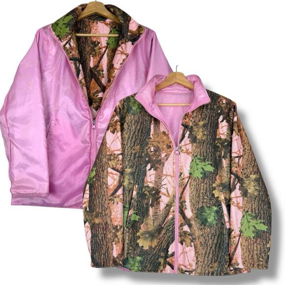 Vintage Aqua Stop Pink Camo Reversible Jacket Women’s Medium Hunting Outdoor Y2K - Picture 1 of 12